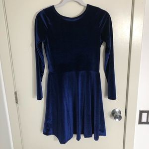 ASOS Blue Velvet Low-Back Skater Dress
